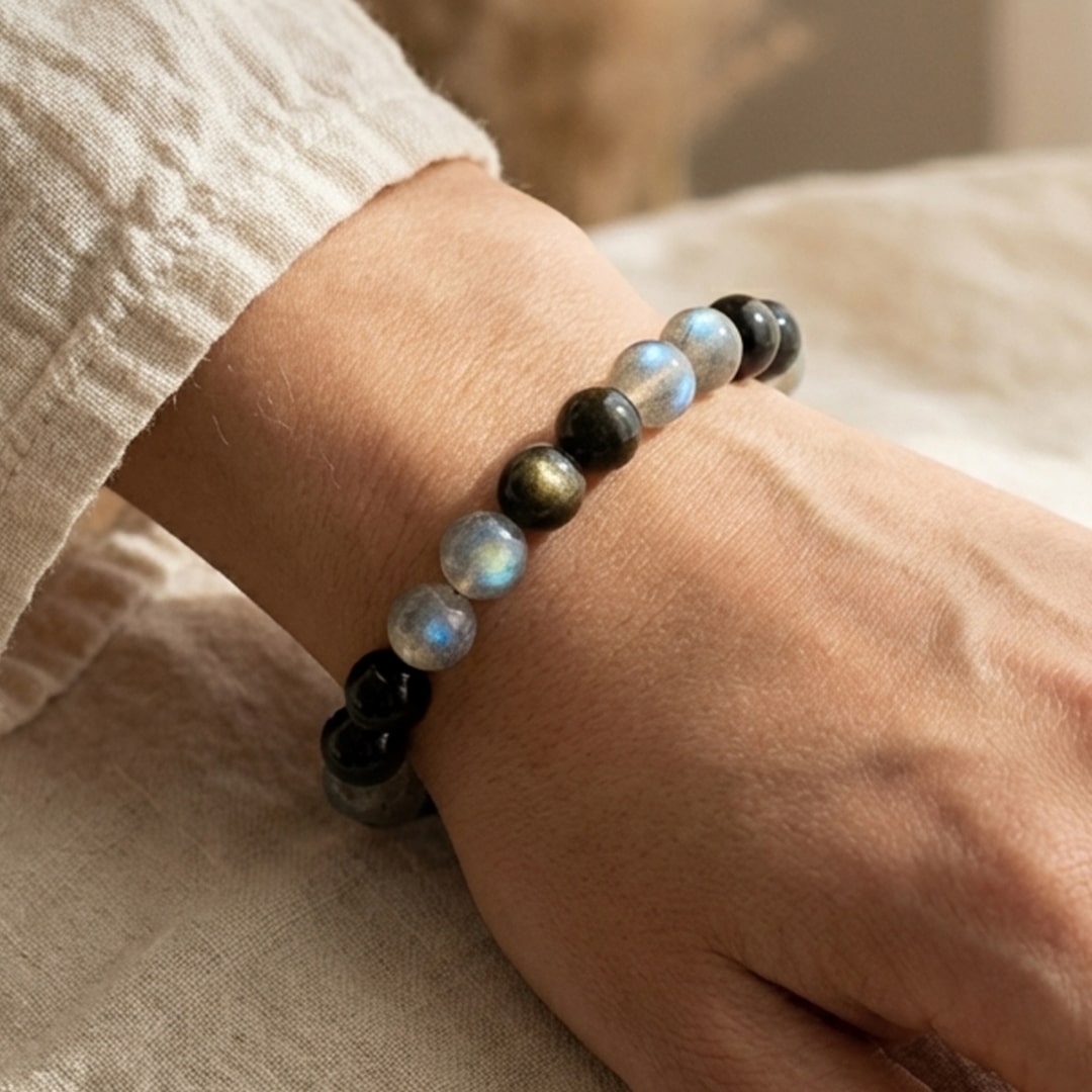 "Refuge" Bracelet in Labradorite & Golden Obsidian