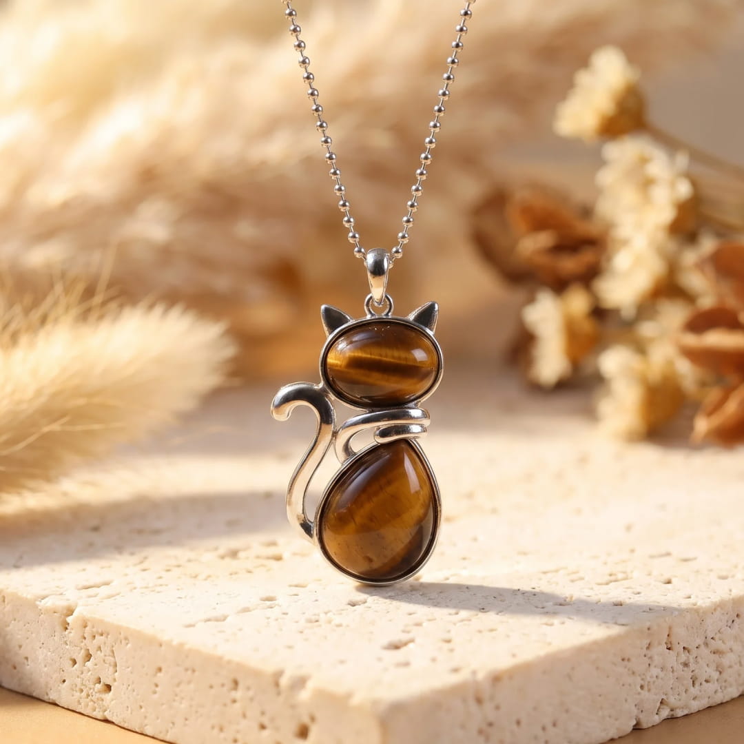 Natural Stone Cat Pendant