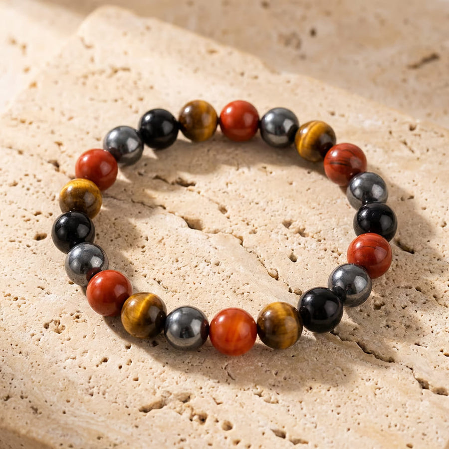 "Grounding & Protection" Bracelet in Tourmaline, Red Jasper, Hematite & Tiger's Eye