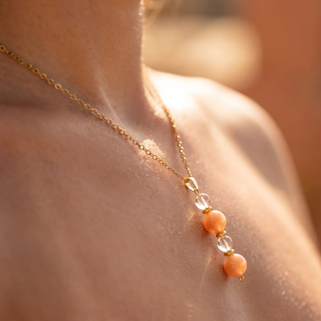"Clear Dawn" Pendant in Sunstone & Rock Crystal