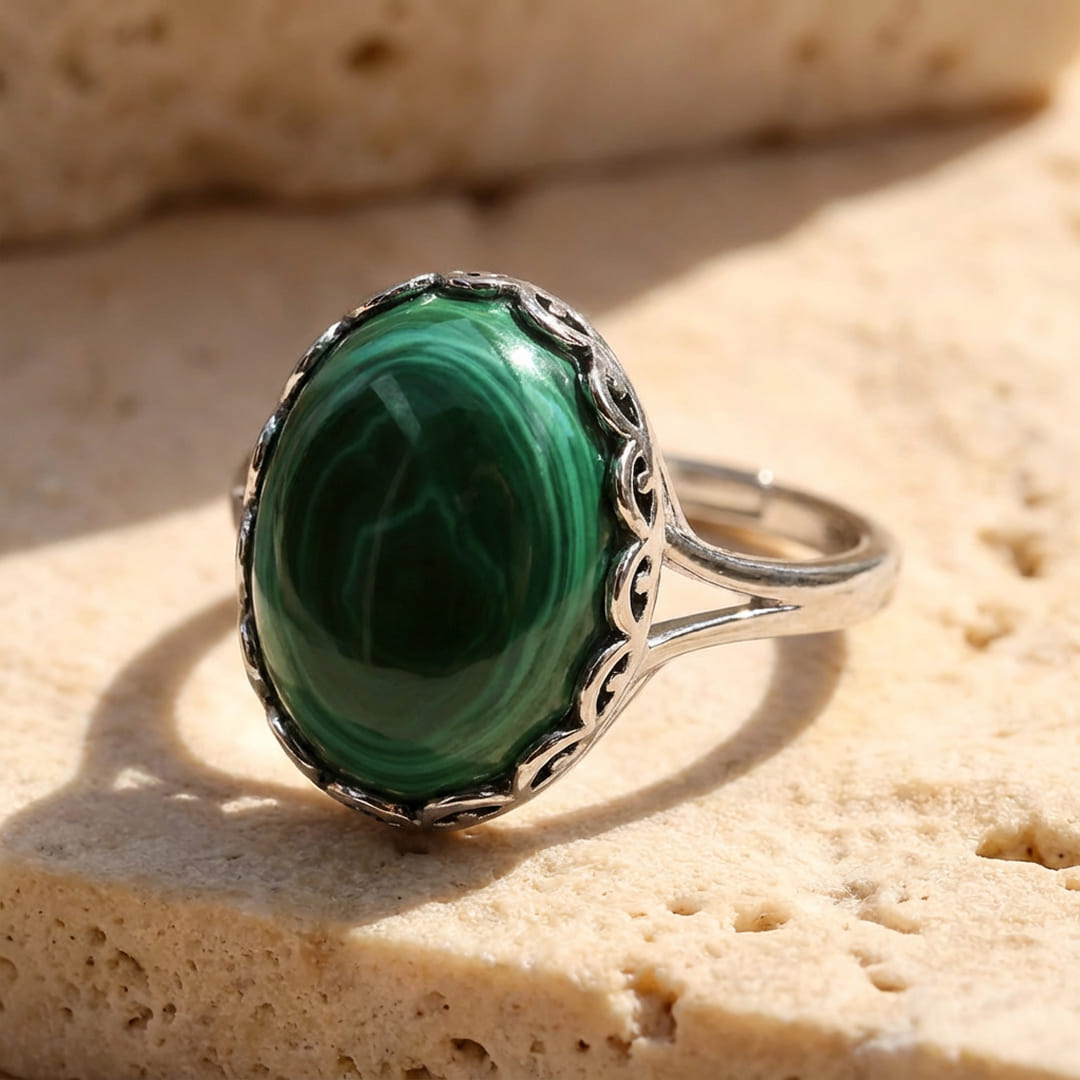 "Metamorphosis" Adjustable Ring in Malachite