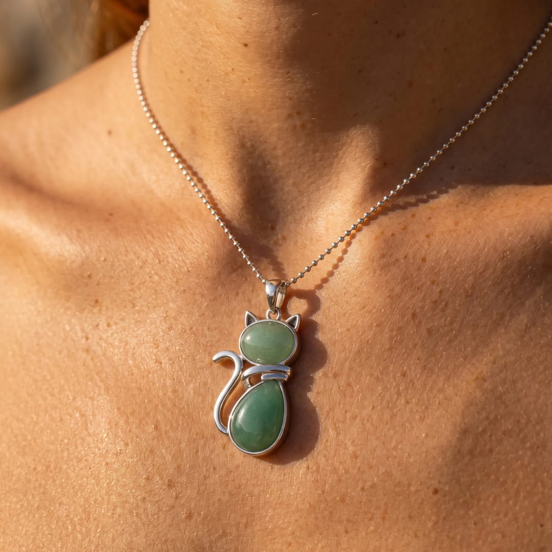 Natural Stone Cat Pendant