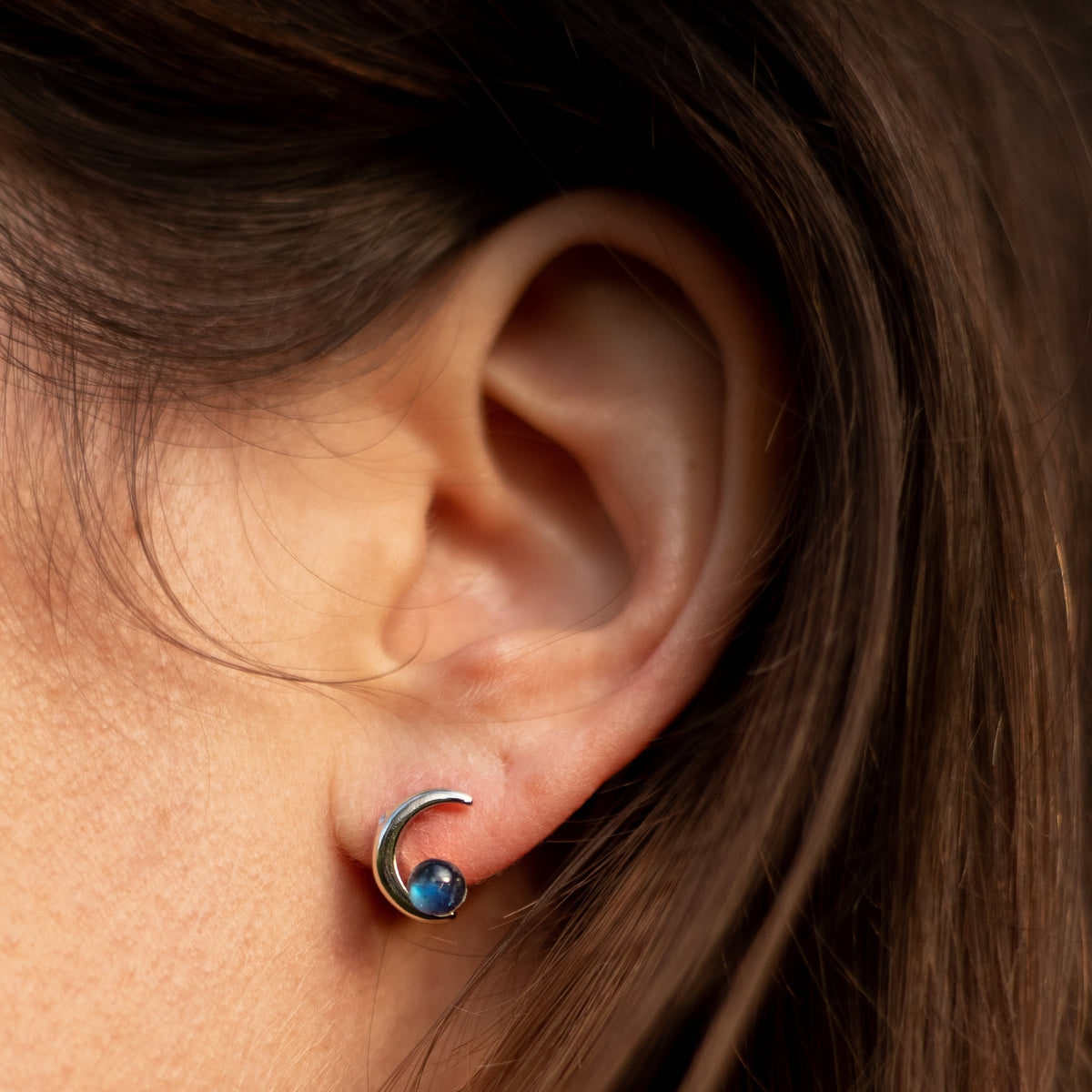 "Moon Star" Earrings in Labradorite & Silver-Tone Metal