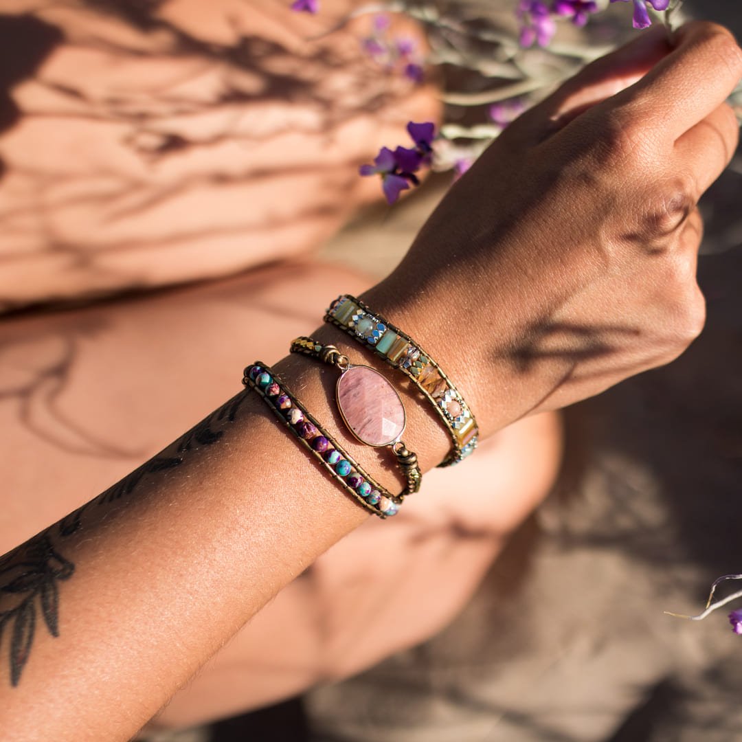 "Gentleness of the Heart" Wrap Bracelet in Rhodochrosite