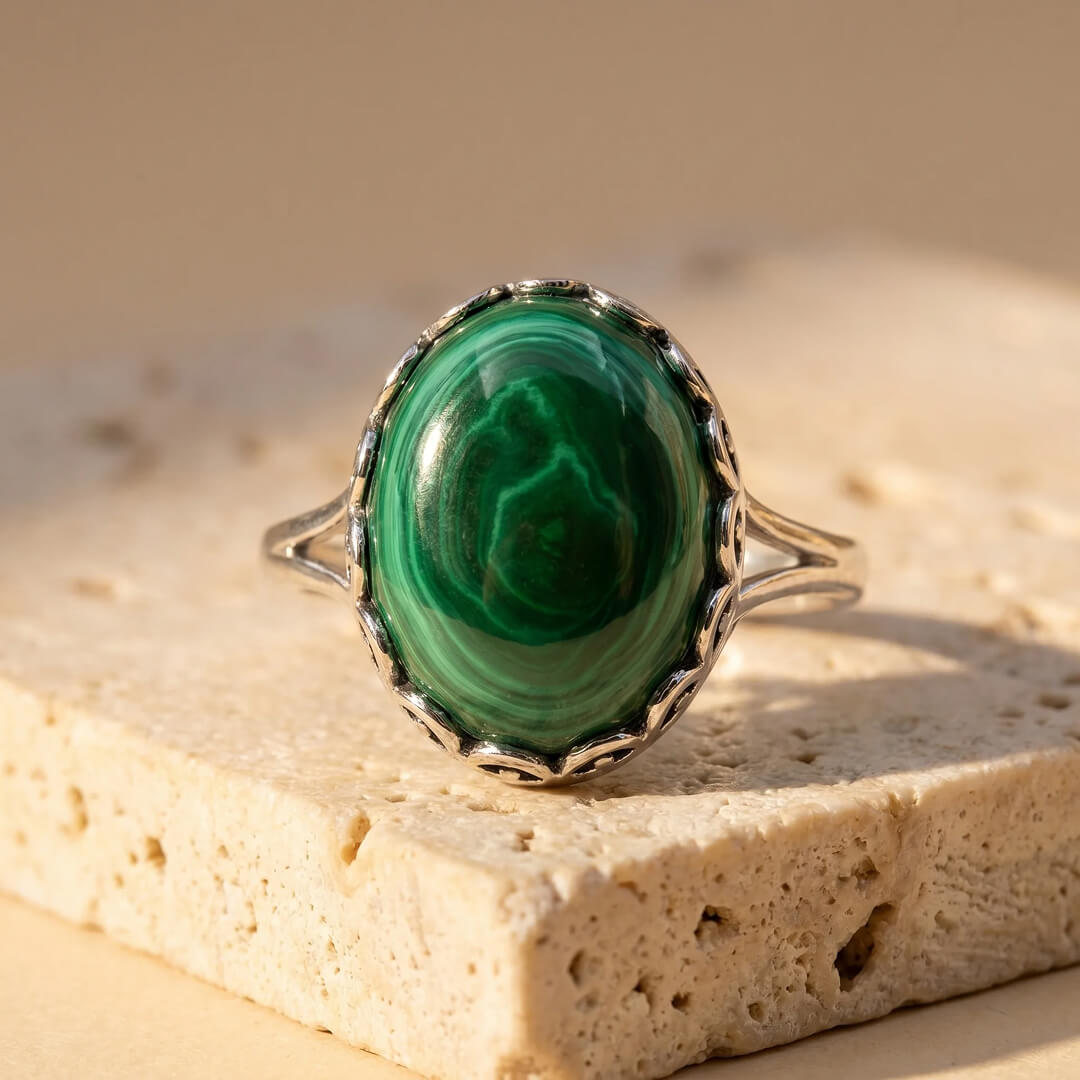 "Metamorphosis" Adjustable Ring in Malachite