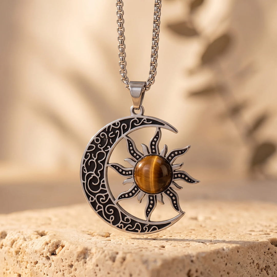 "Moon-Sun Cosmic Balance" Pendant in Tiger's Eye