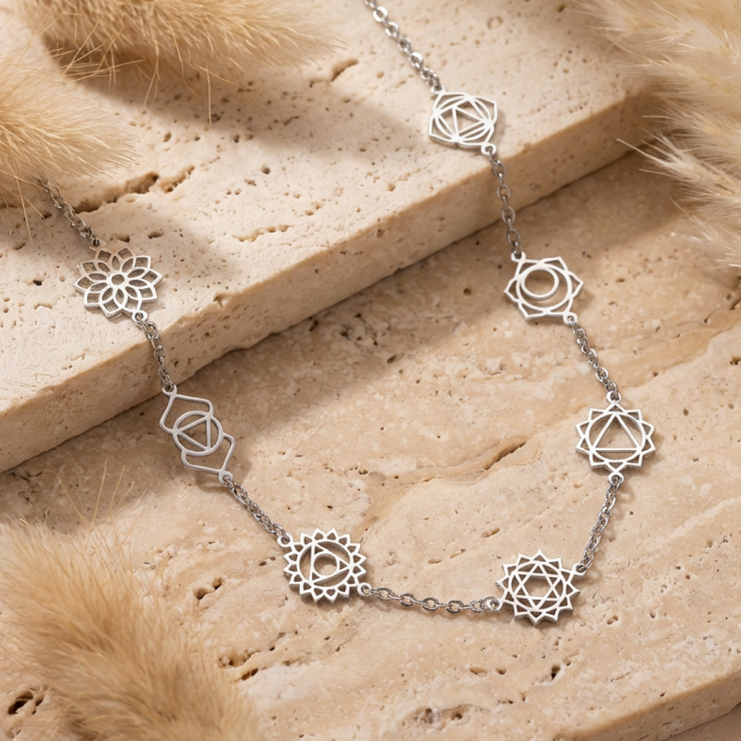 7 Chakras Necklace - Engraved Symbols
