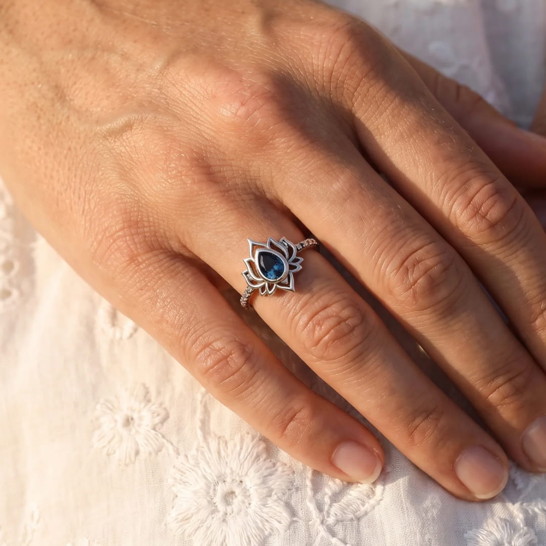 "Blue Lotus Flower" Adjustable Ring