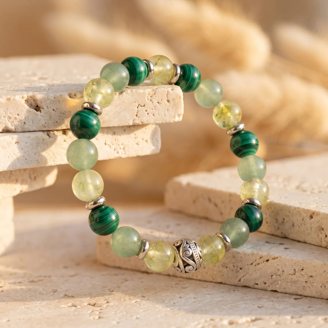 "Breath of Nature" Bracelet in Malachite, Prehnite and Green Aventurine