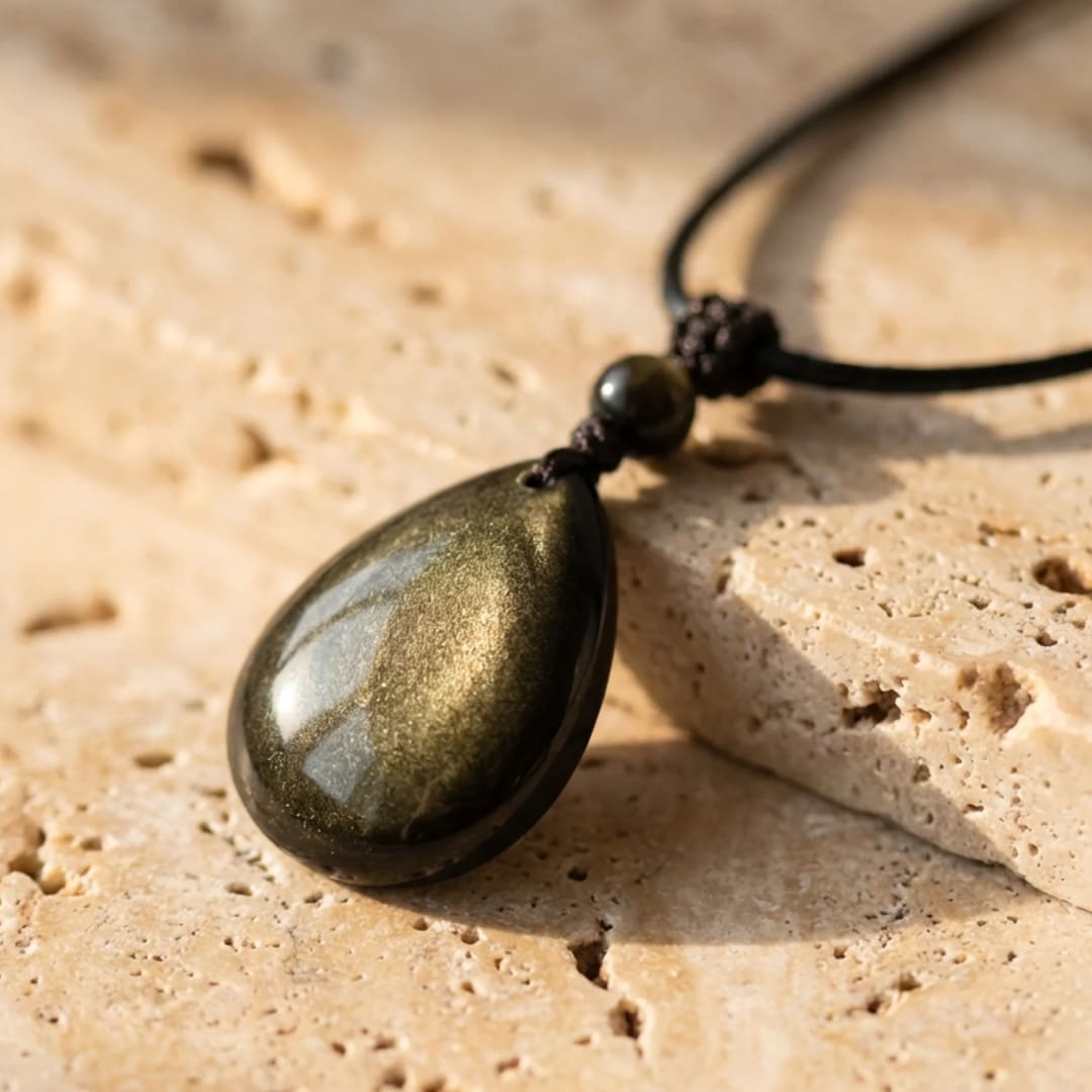"Inner Strength" Drop Pendant in Golden Obsidian