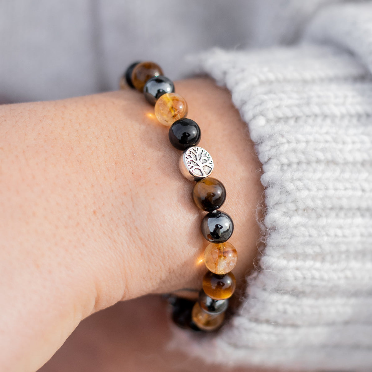 "Strength & Light" Bracelet in Tiger's Eye, Citrine, Hematite & Obsidian