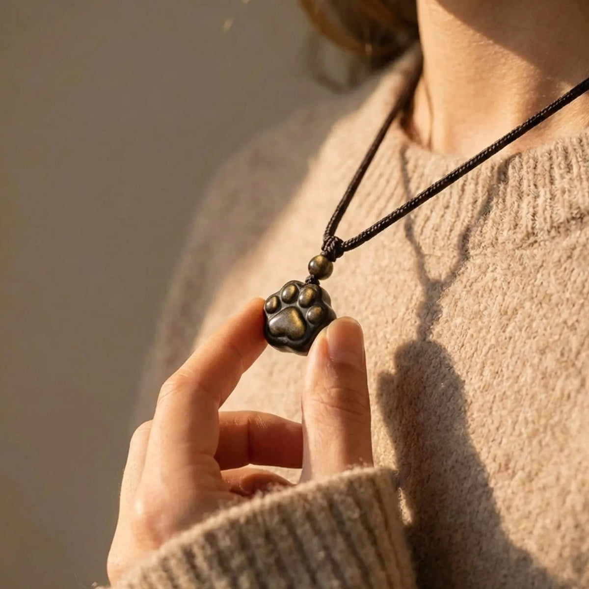 "Eternal Bond" Paw Pendant in Golden Obsidian