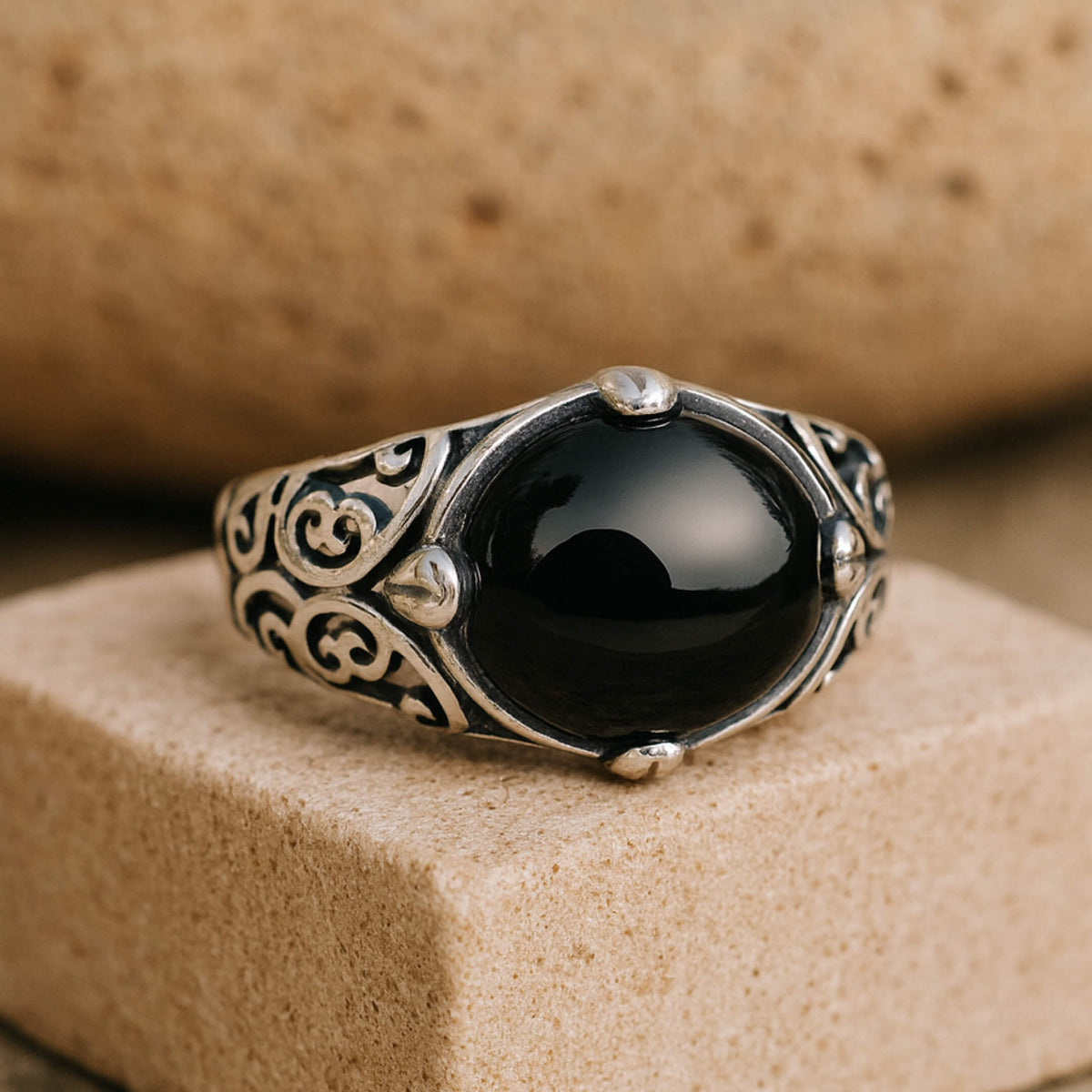 "Grounded Serenity" Ring in Black Agate