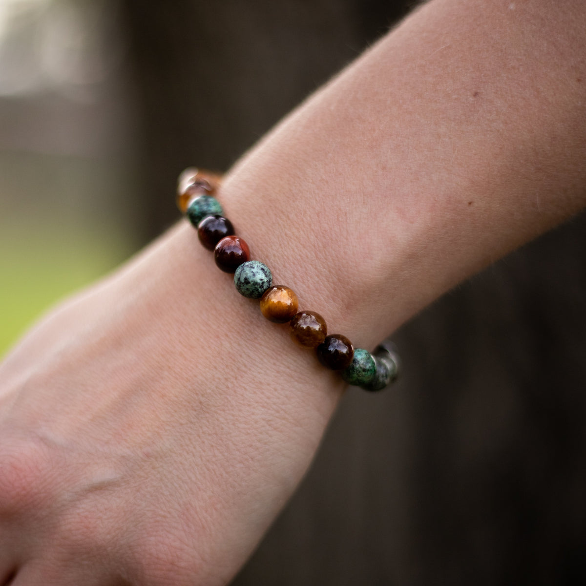 "Protective Energies" Bracelet in Tiger's Eye, Bull's Eye, African Turquoise & Onyx