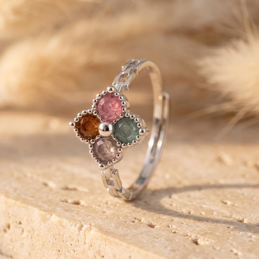 Clover Adjustable Ring in Multicolor Tourmaline