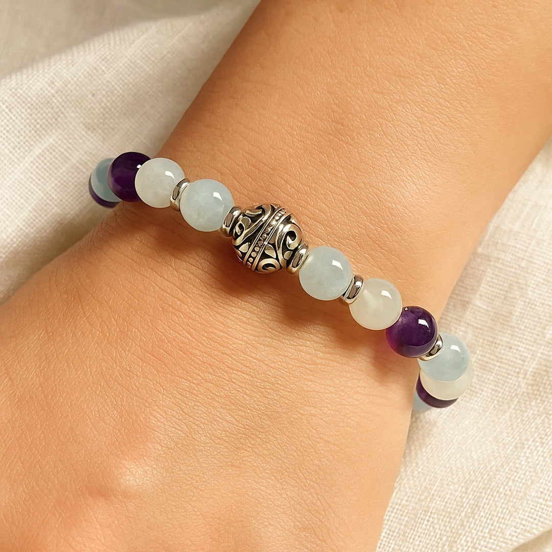 "Inner Balance" Premium Bracelet in Amethyst, Aquamarine & Moonstone