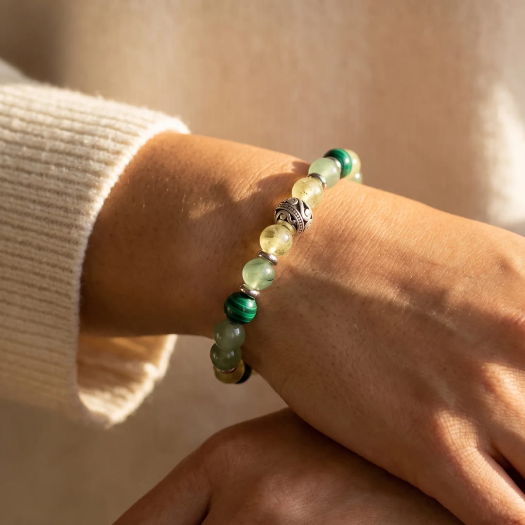 "Breath of Nature" Bracelet in Malachite, Prehnite and Green Aventurine