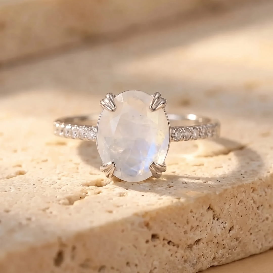 "Kirana" Adjustable Ring in Moonstone & Silver