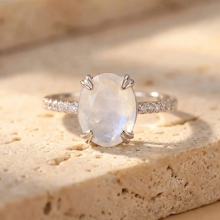 "Kirana" Adjustable Ring in Moonstone & Silver