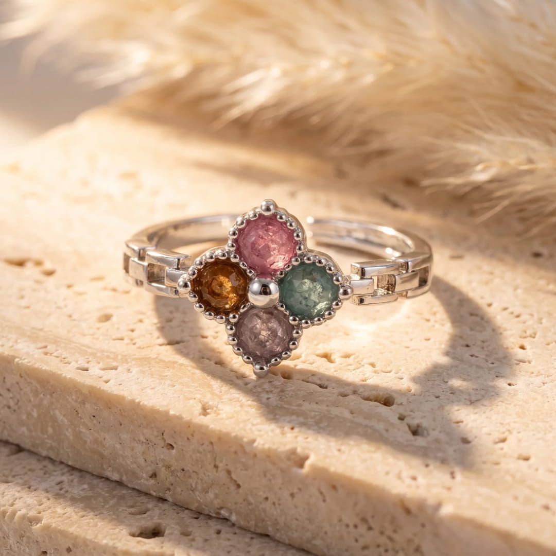 Clover Adjustable Ring in Multicolor Tourmaline