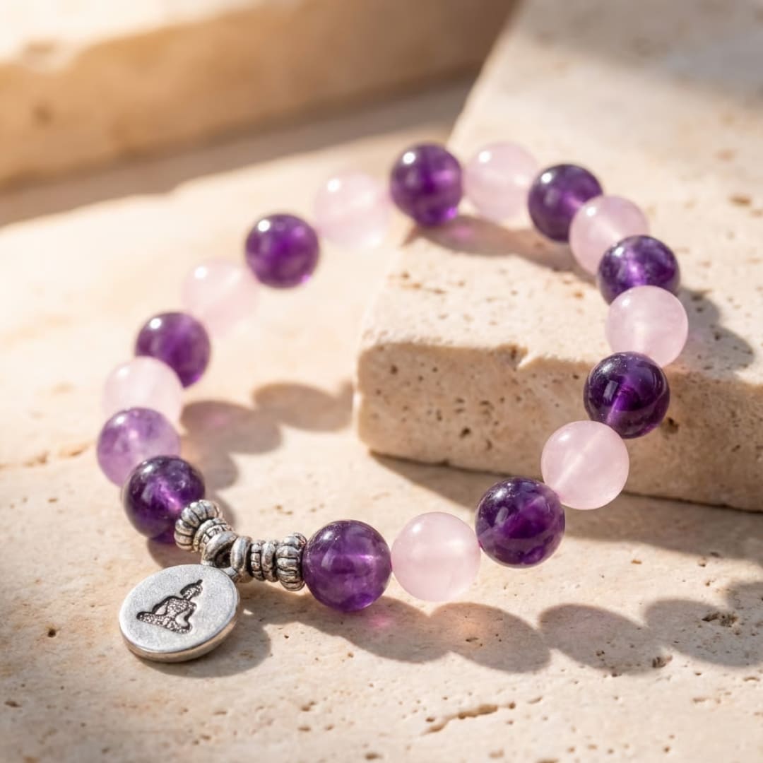 "Love & Serenity" Bracelet in Amethyst & Rose Quartz