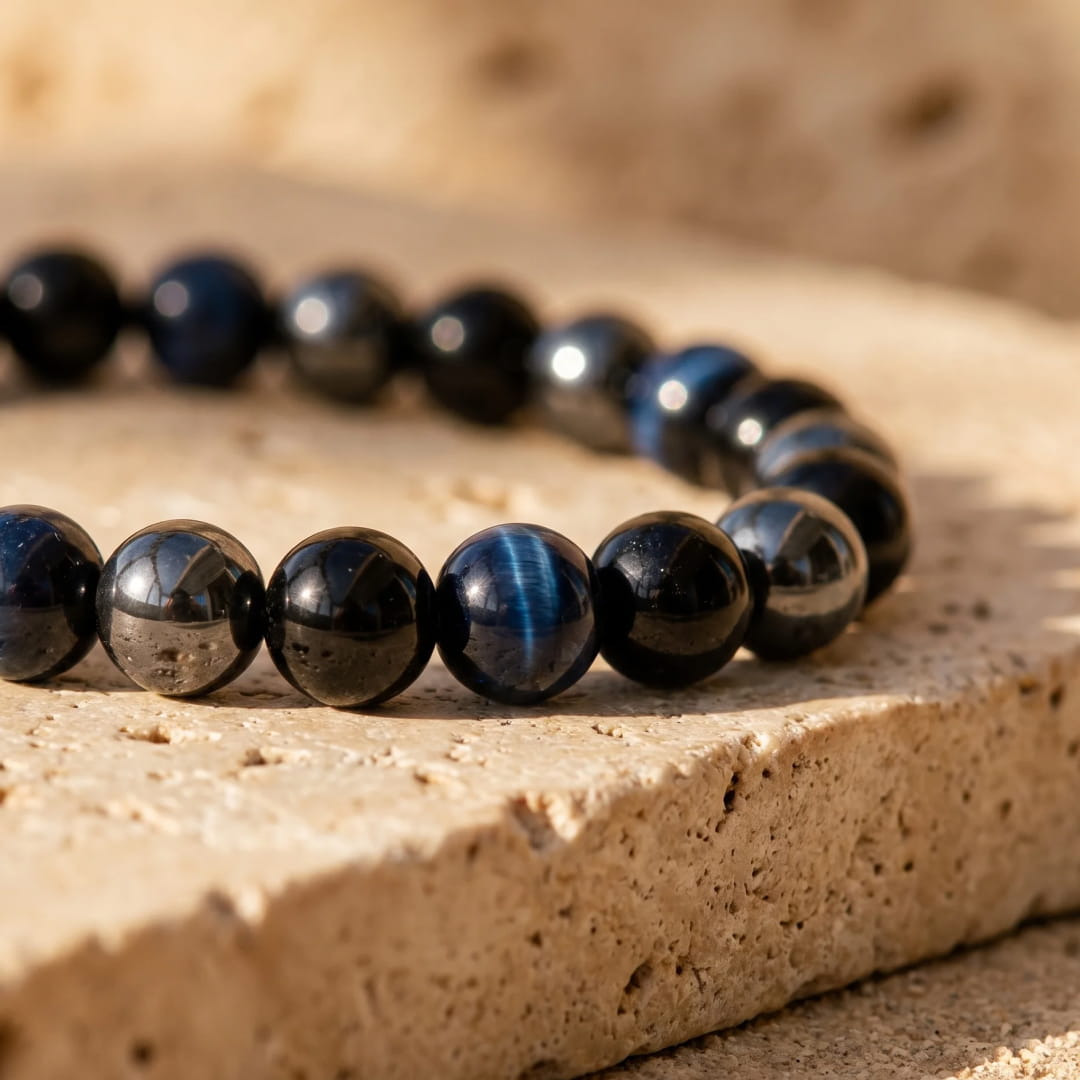 "Steady Course" Bracelet in Hematite, Black Tourmaline & Blue Tiger's Eye