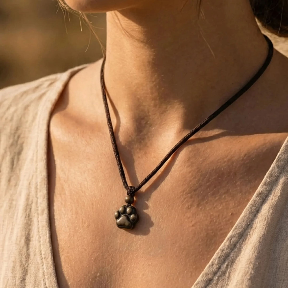 "Eternal Bond" Paw Pendant in Golden Obsidian