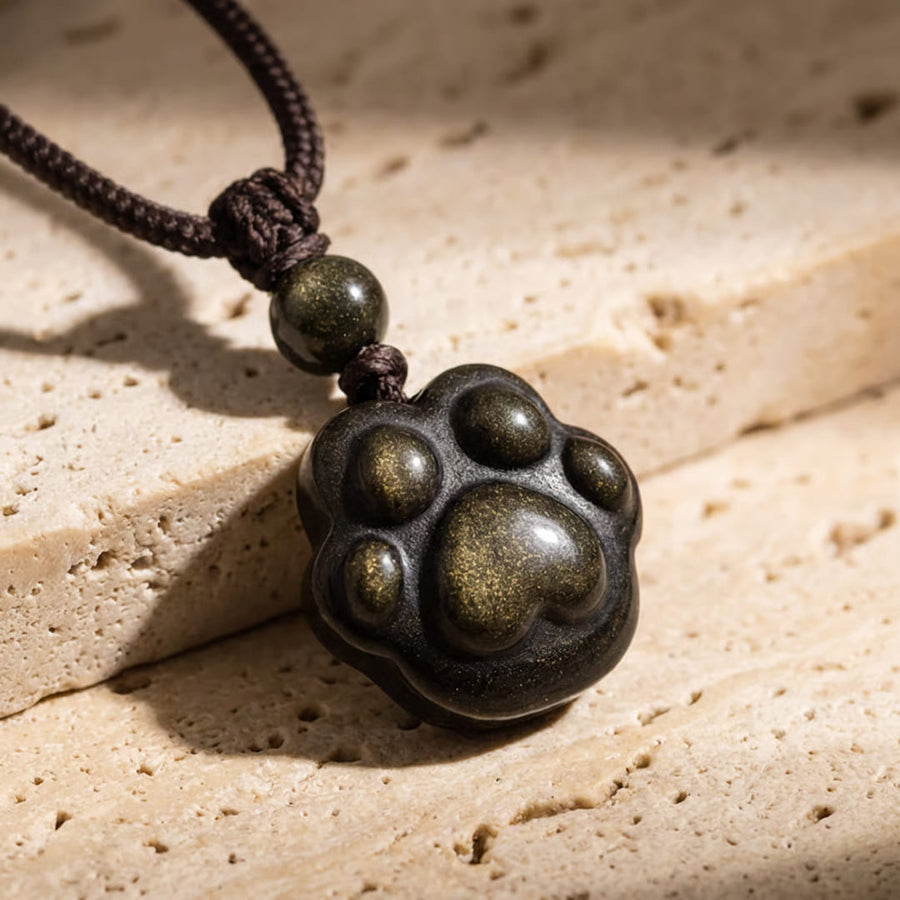 "Eternal Bond" Paw Pendant in Golden Obsidian