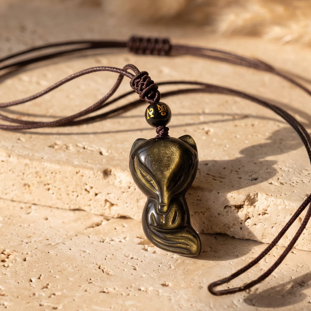 "Wise Fox" Pendant in Golden Obsidian
