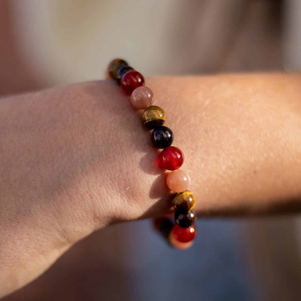 "Luck & Joy" Bracelet in Tiger's Eye, Sunstone, Carnelian & Garnet