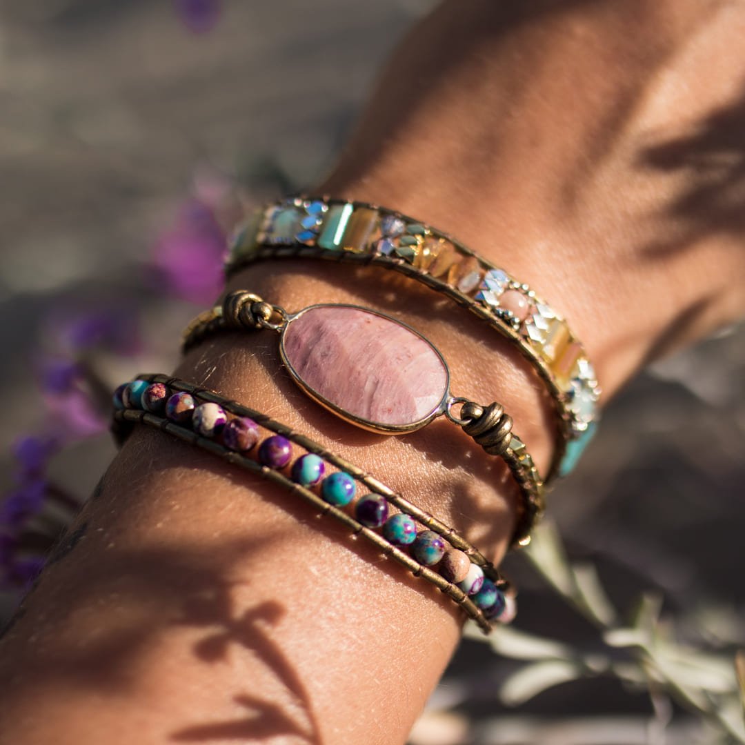 "Gentleness of the Heart" Wrap Bracelet in Rhodochrosite