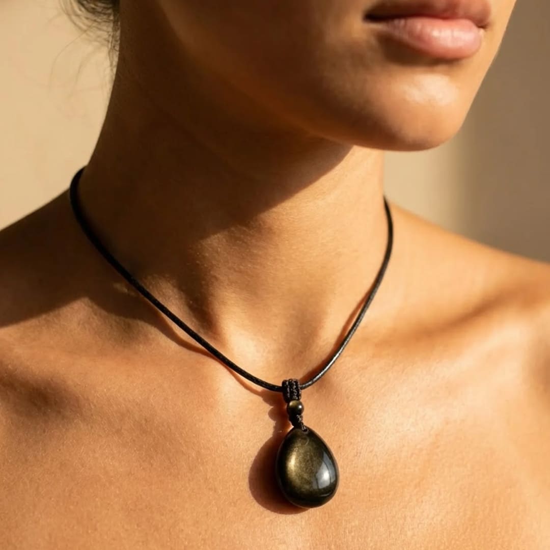 "Inner Strength" Drop Pendant in Golden Obsidian
