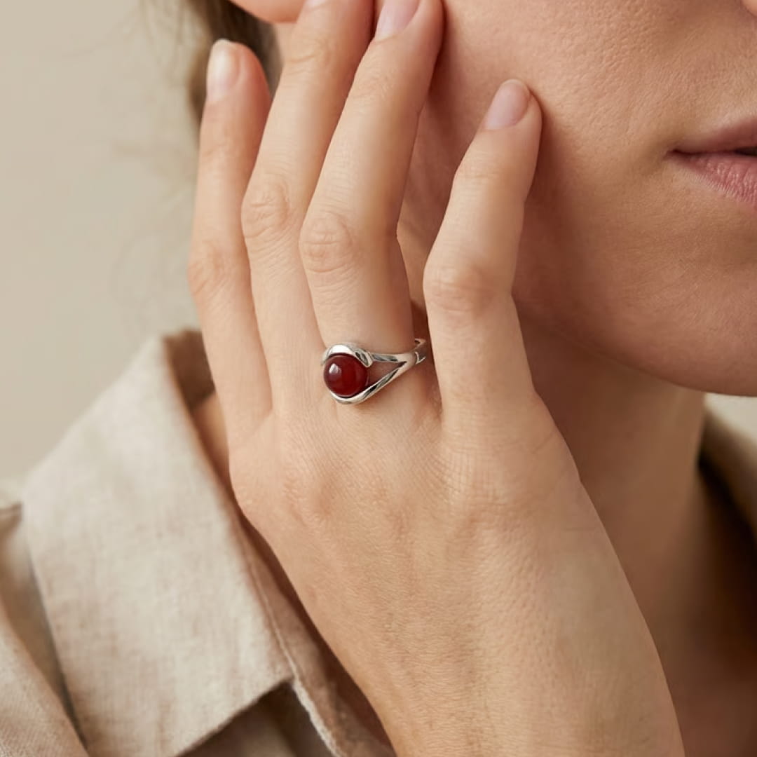 "Inner Drive" Adjustable Ring in Red Agate