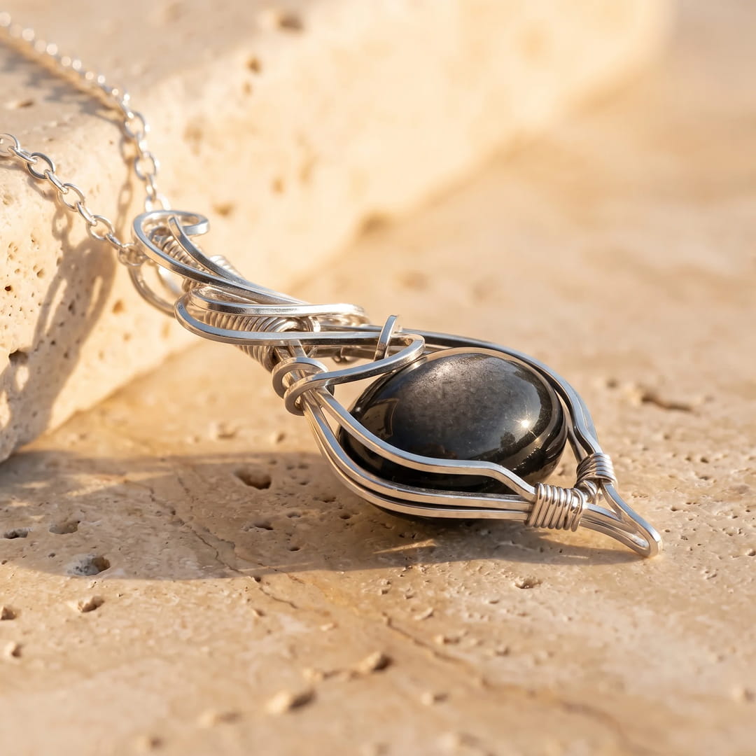"Nocturnal Serenity" Pendant in Silver Obsidian