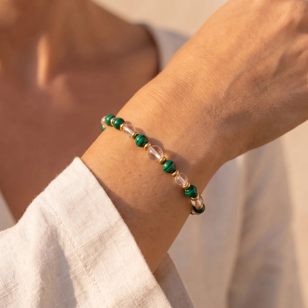 "New Beginning" Bracelet in Malachite & Rock Crystal