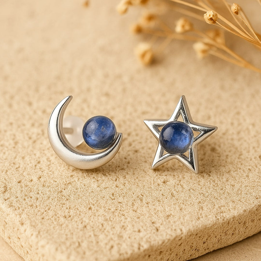 "Moon Star" Earrings in Labradorite & Silver-Tone Metal