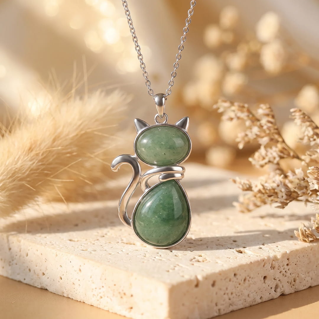 Natural Stone Cat Pendant