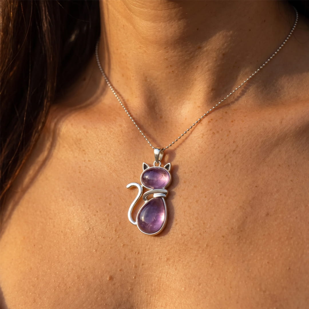 Natural Stone Cat Pendant