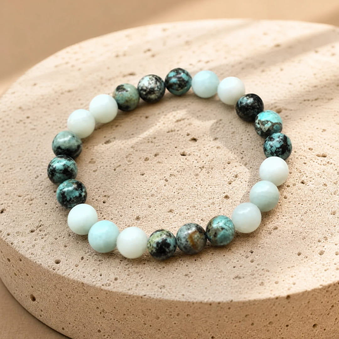 "Return to the Essential" Mala Necklace in Amazonite & African Turquoise