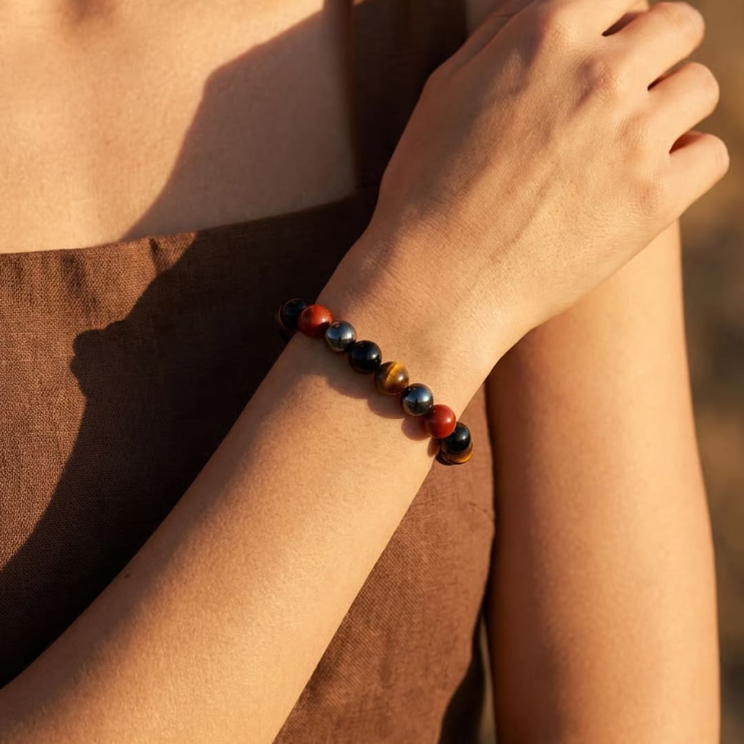 "Grounding & Protection" Bracelet in Tourmaline, Red Jasper, Hematite & Tiger's Eye