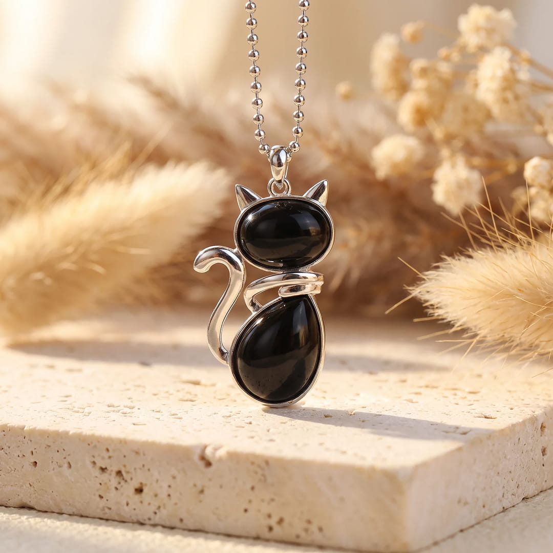 Natural Stone Cat Pendant