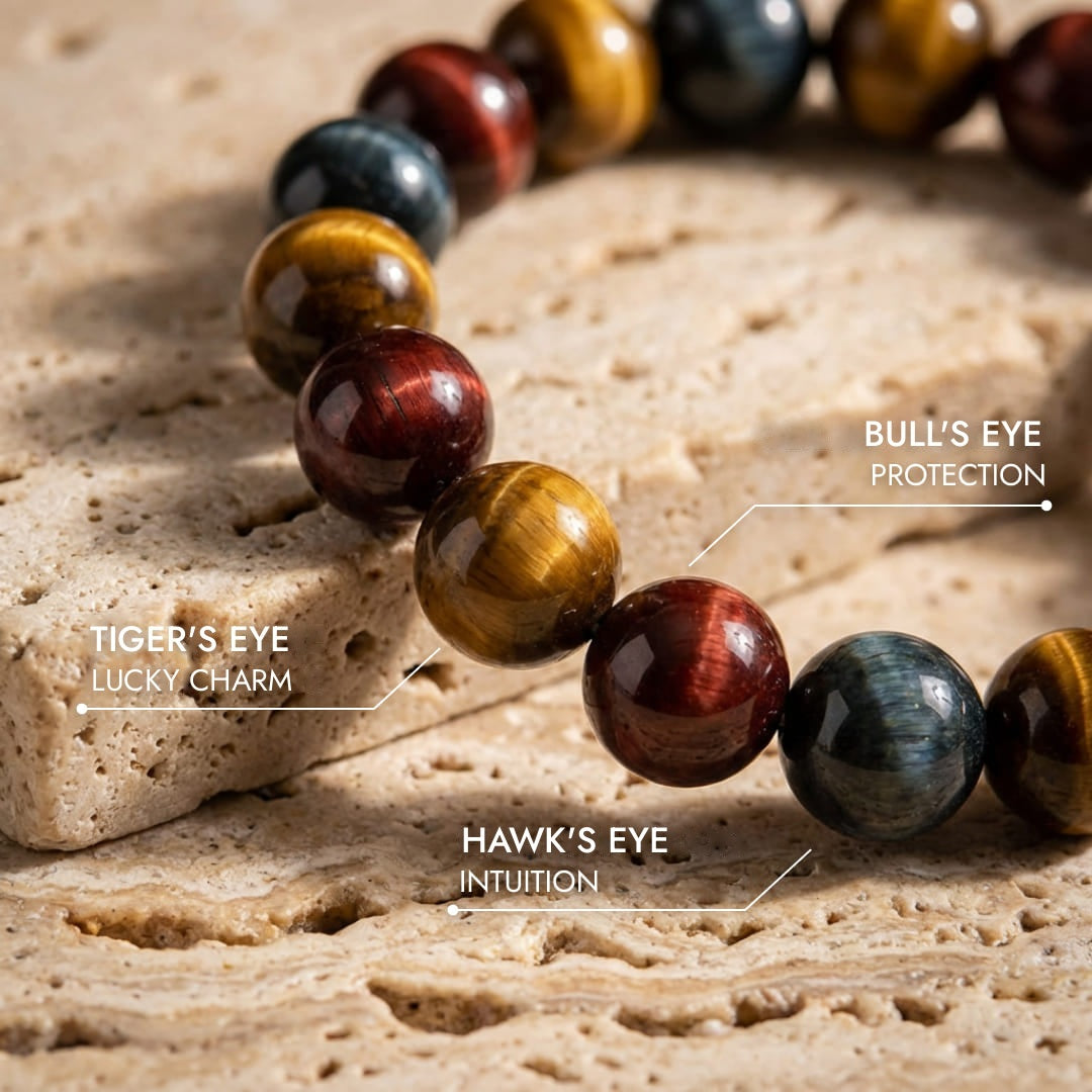 "Multiple Eye" Bracelet in Tiger's Eye, Bull's Eye & Hawk's Eye