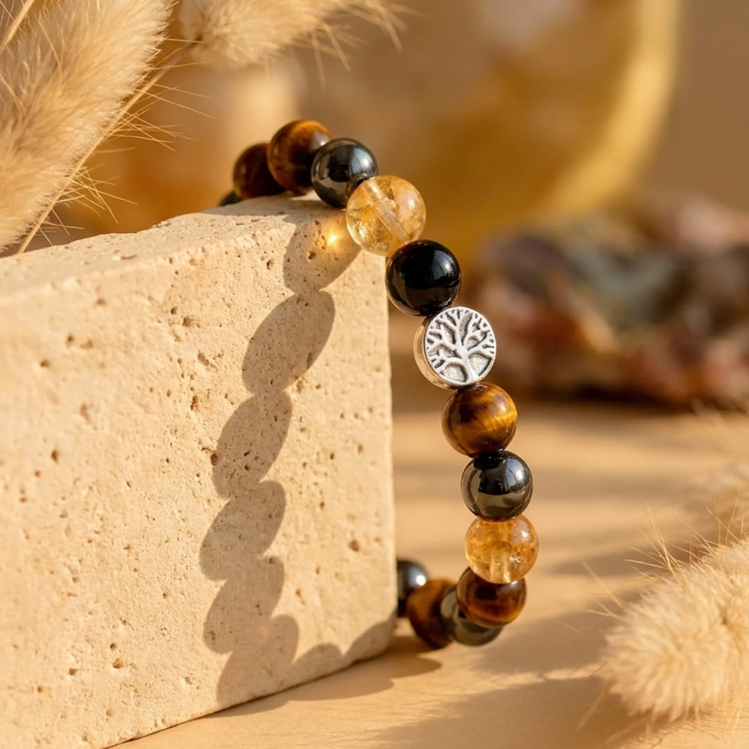 "Strength & Light" Bracelet in Tiger's Eye, Citrine, Hematite & Obsidian