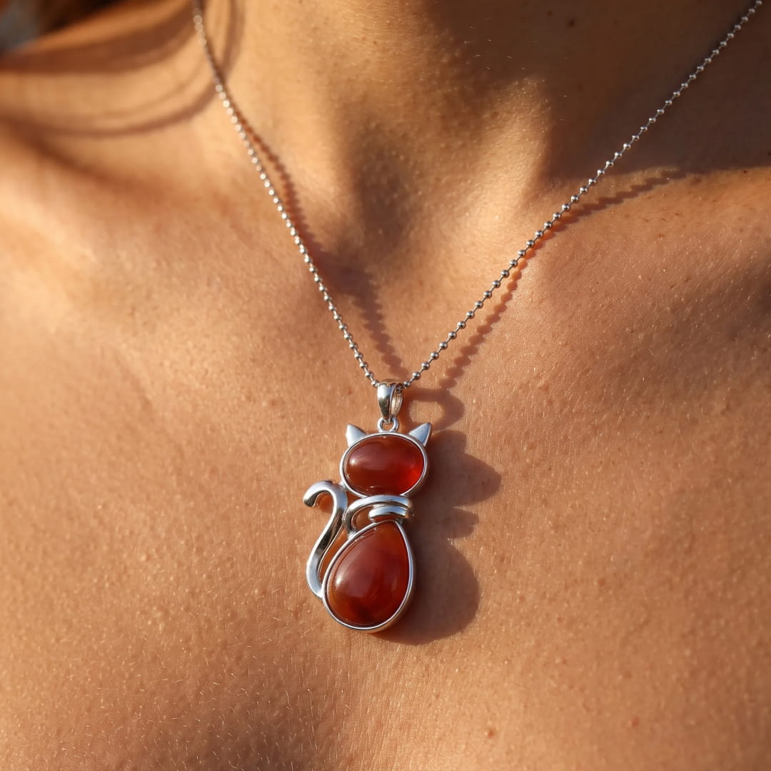 Natural Stone Cat Pendant