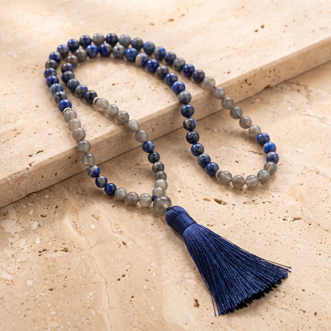 "Celestial Grounding" Mala Necklace in Lapis Lazuli & Labradorite