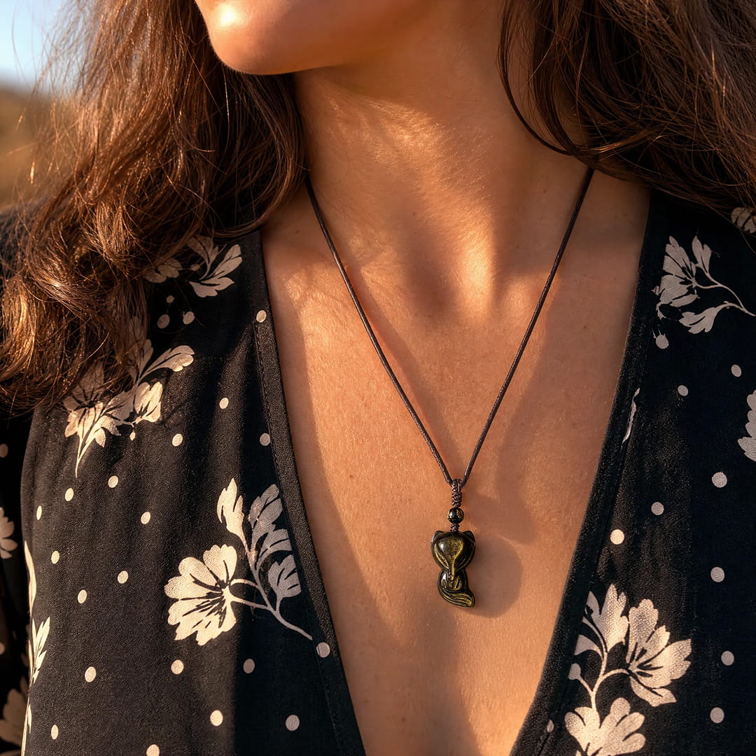 "Wise Fox" Pendant in Golden Obsidian