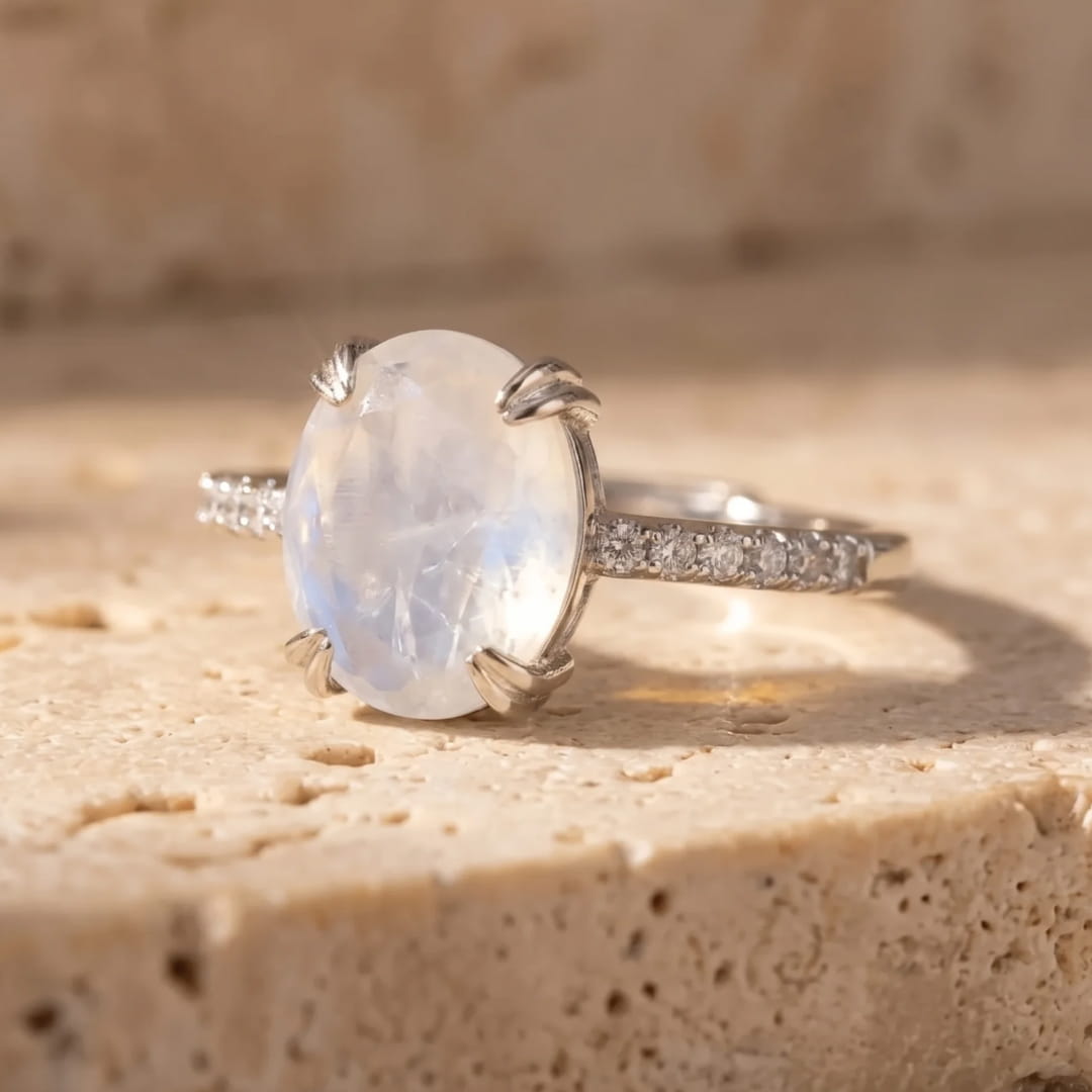 "Kirana" Adjustable Ring in Moonstone & Silver