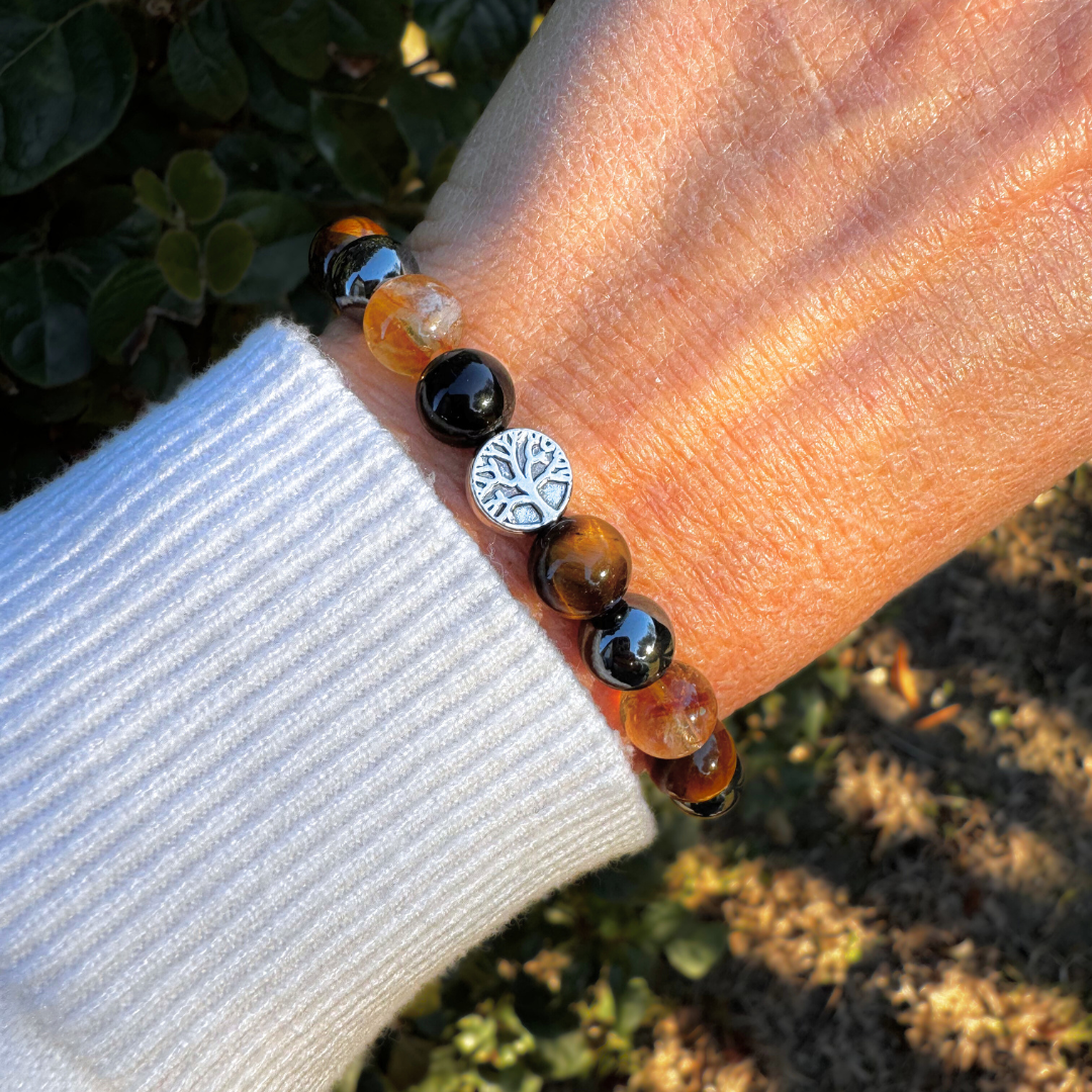 "Strength & Light" Bracelet in Tiger's Eye, Citrine, Hematite & Obsidian