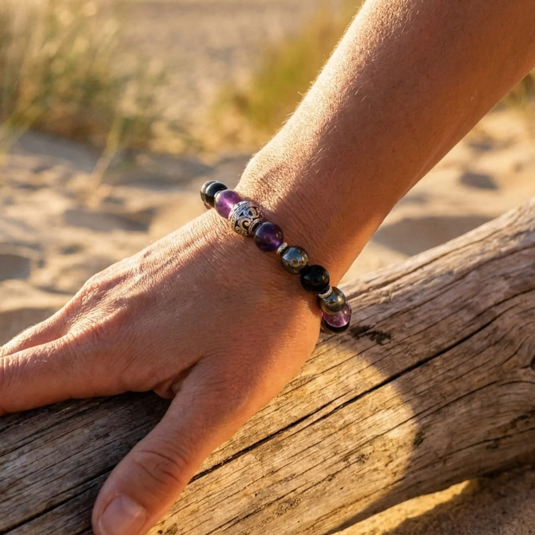 "Protective Bubble" Bracelet - Amethyst, Hematite & Obsidian