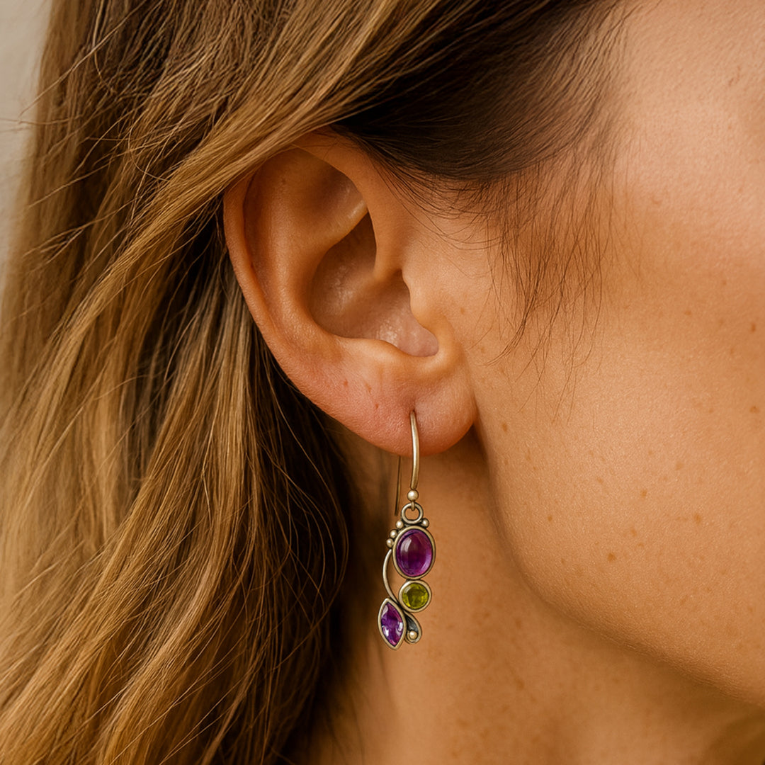 "Cascade of Serenity" Earrings in Amethyst & Peridot